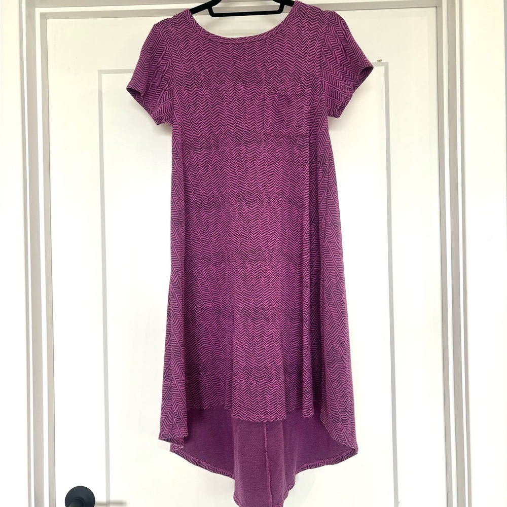 LuLaRoe Pink & Purple Zig Zag Stripes Carly Dress Size XXS